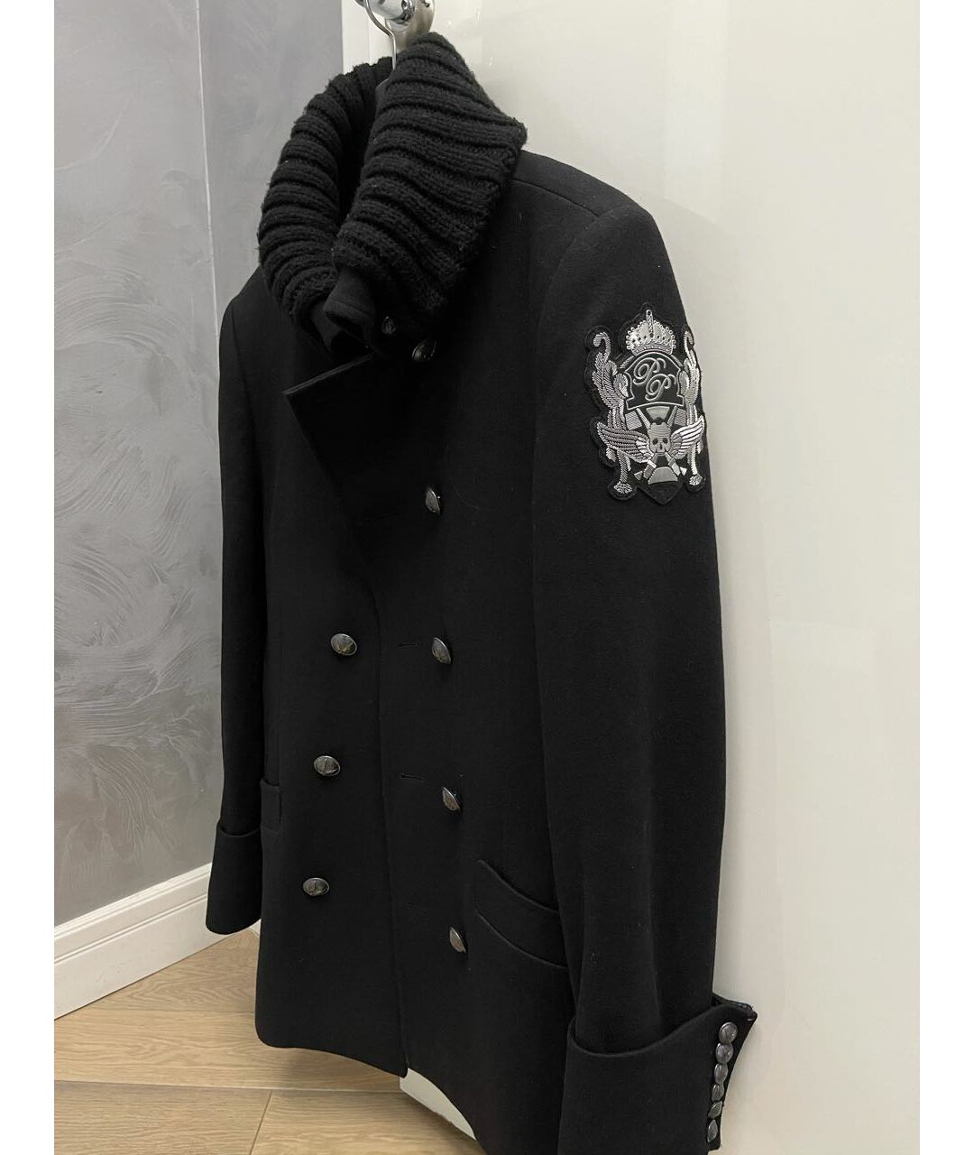 PHILIPP PLEIN Черное шерстяное пальто, фото 3