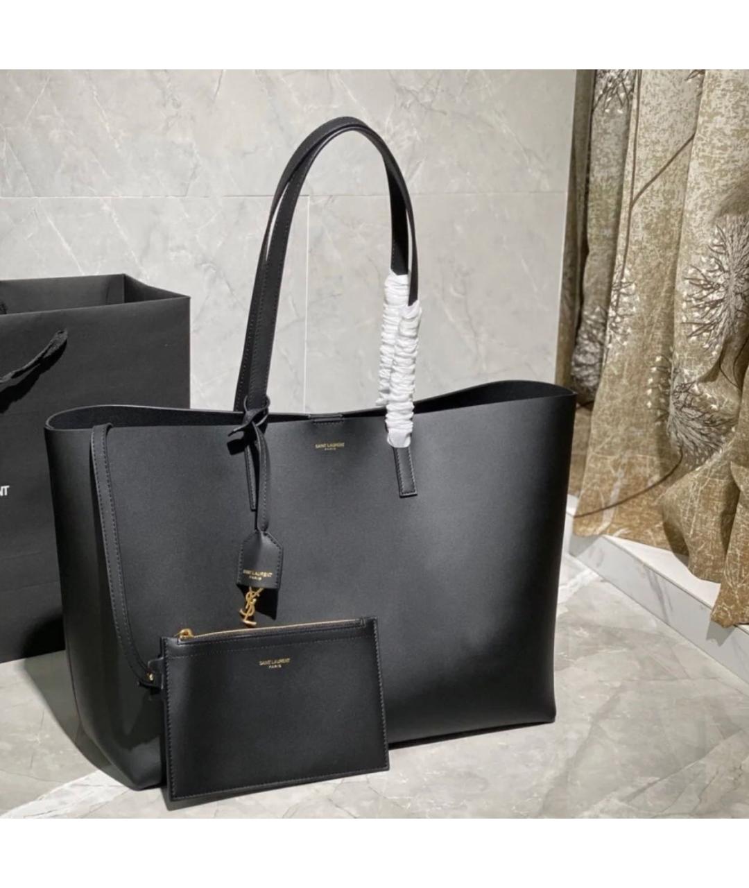 SAINT LAURENT Черная кожаная сумка с короткими ручками, фото 6