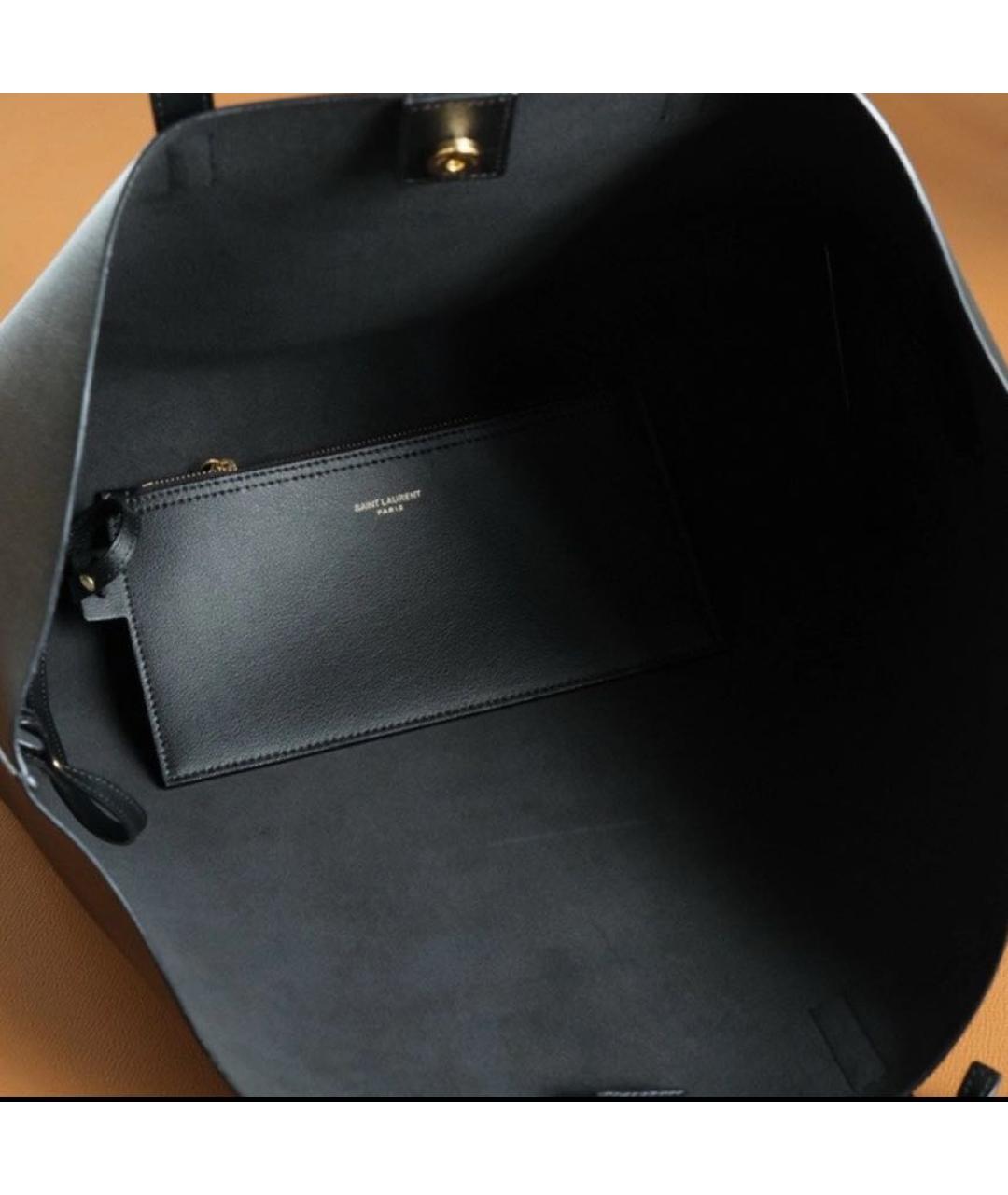 SAINT LAURENT Черная кожаная сумка с короткими ручками, фото 8