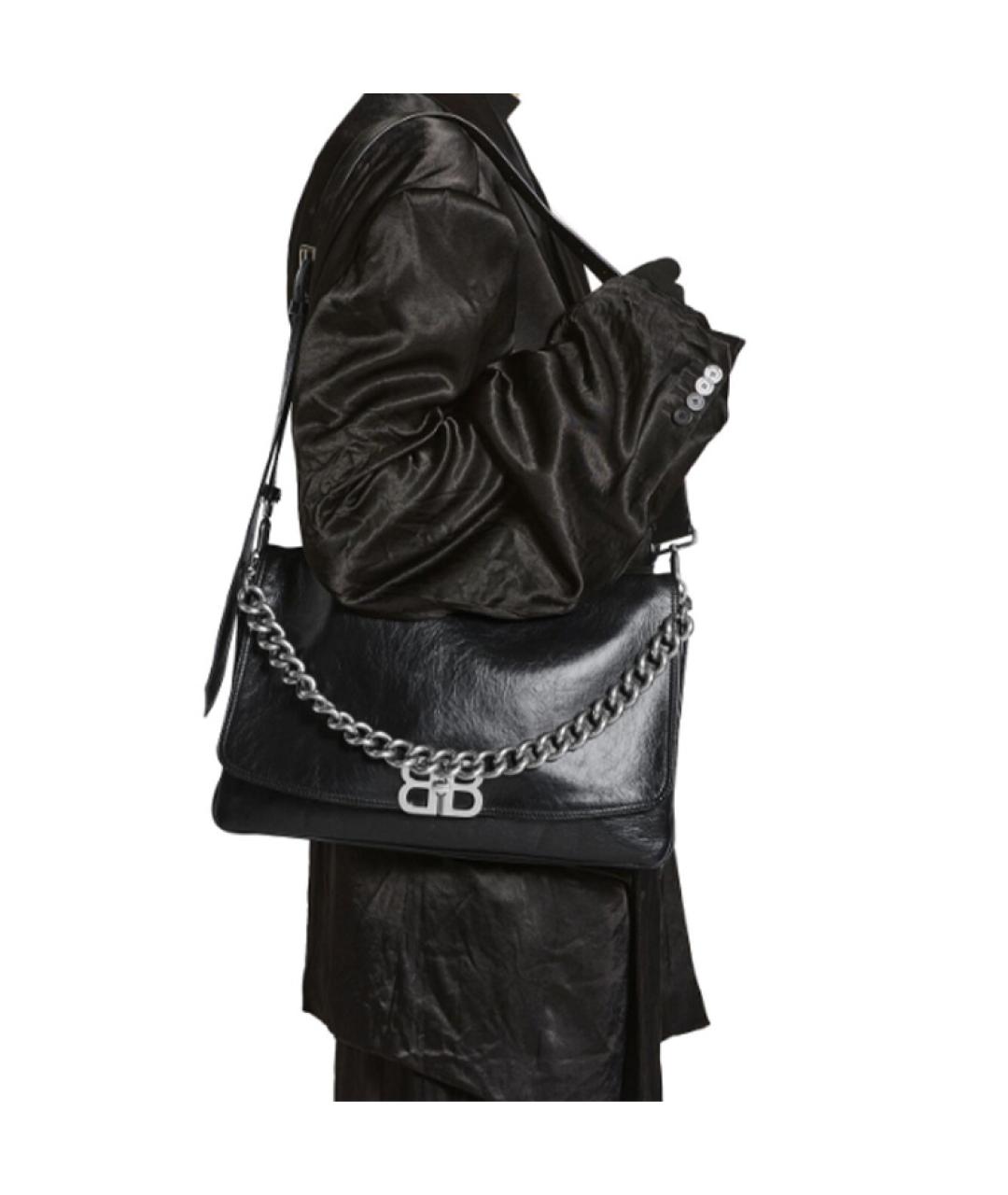 BALENCIAGA Черная кожаная сумка через плечо, фото 7