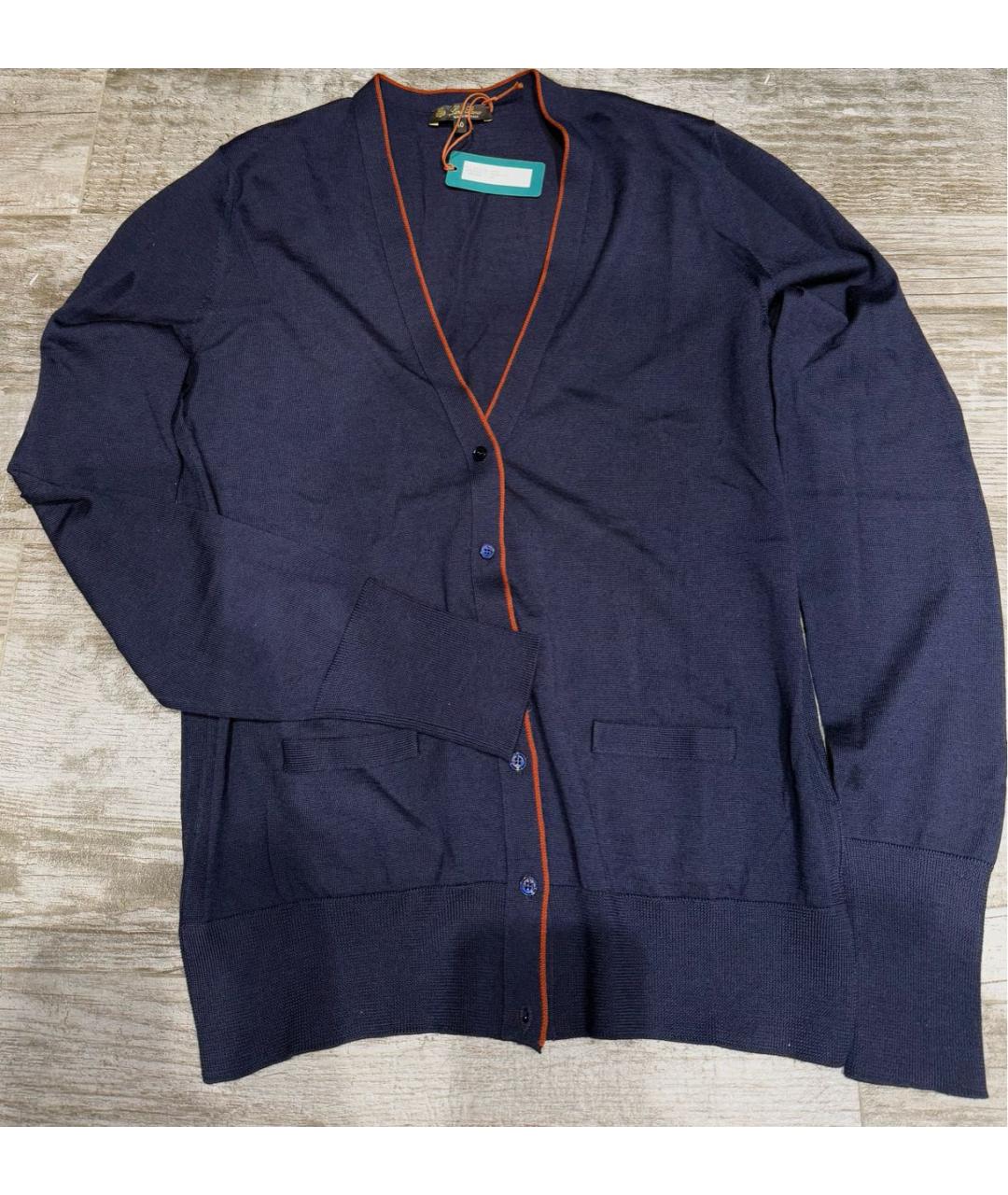 LORO PIANA Темно-синий шерстяной кардиган, фото 2