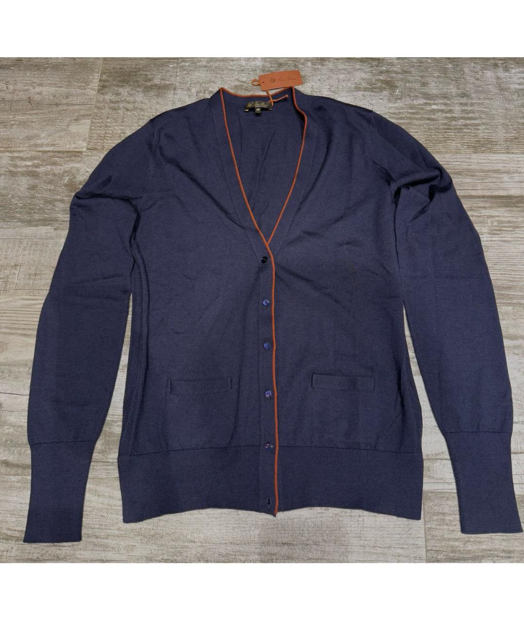 LORO PIANA Темно-синий шерстяной кардиган, фото 7