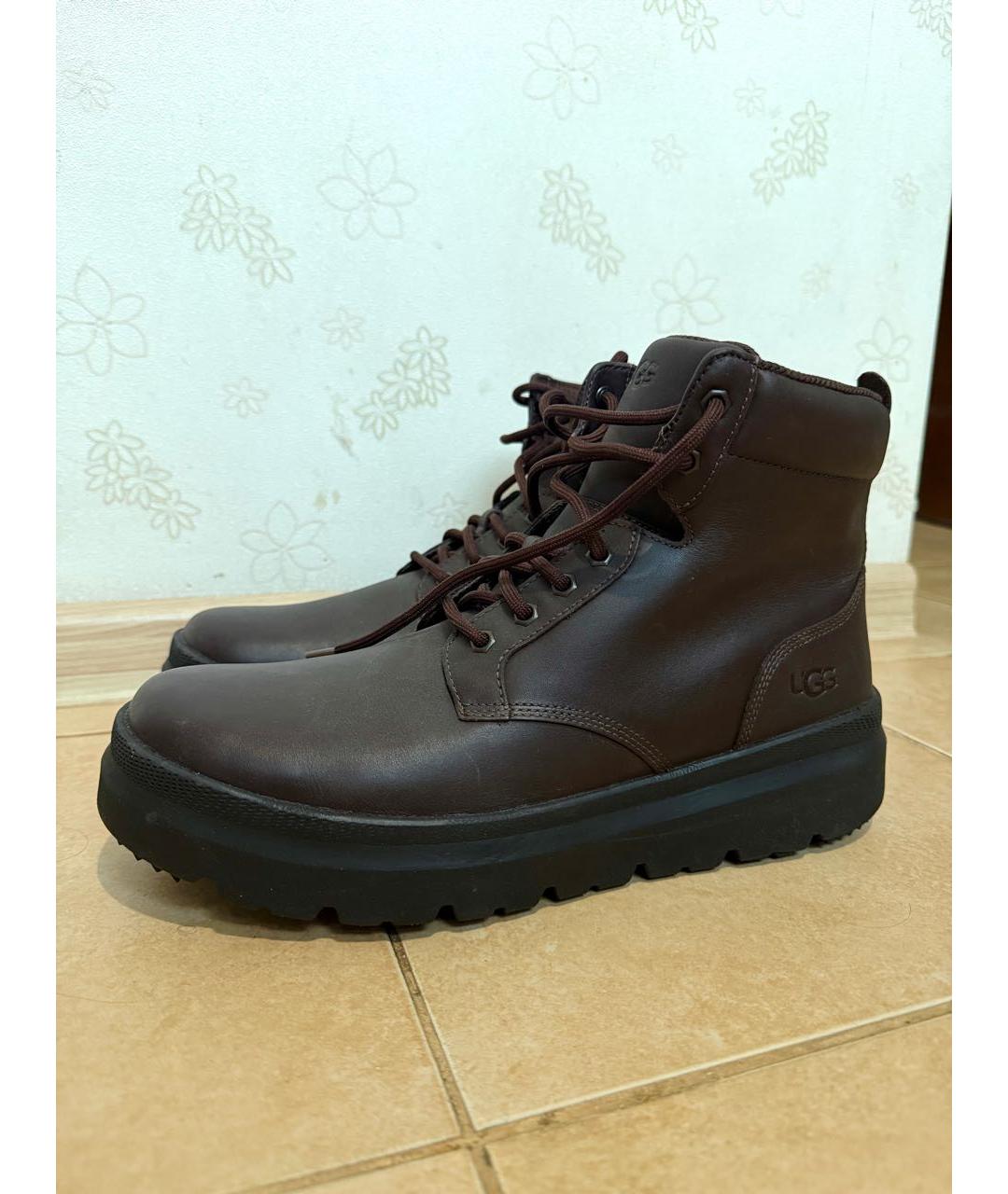 UGG AUSTRALIA Коричневые кожаные высокие ботинки, фото 5