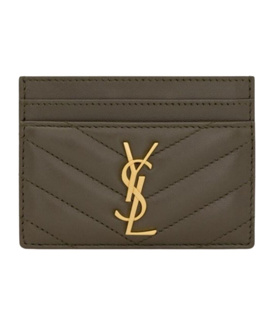 SAINT LAURENT Коричневый кожаный кардхолдер, фото 1