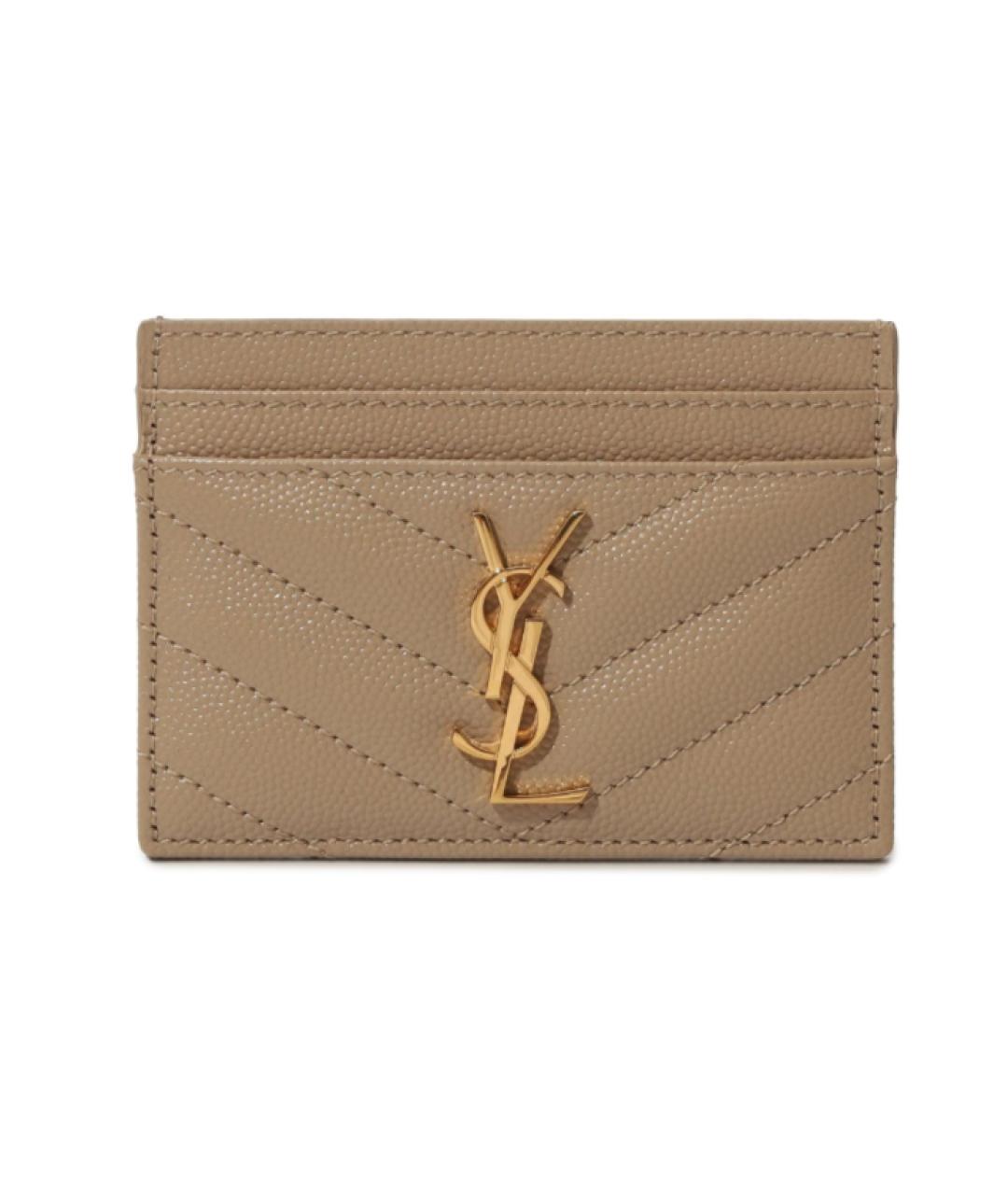 SAINT LAURENT Бежевый кожаный кардхолдер, фото 1