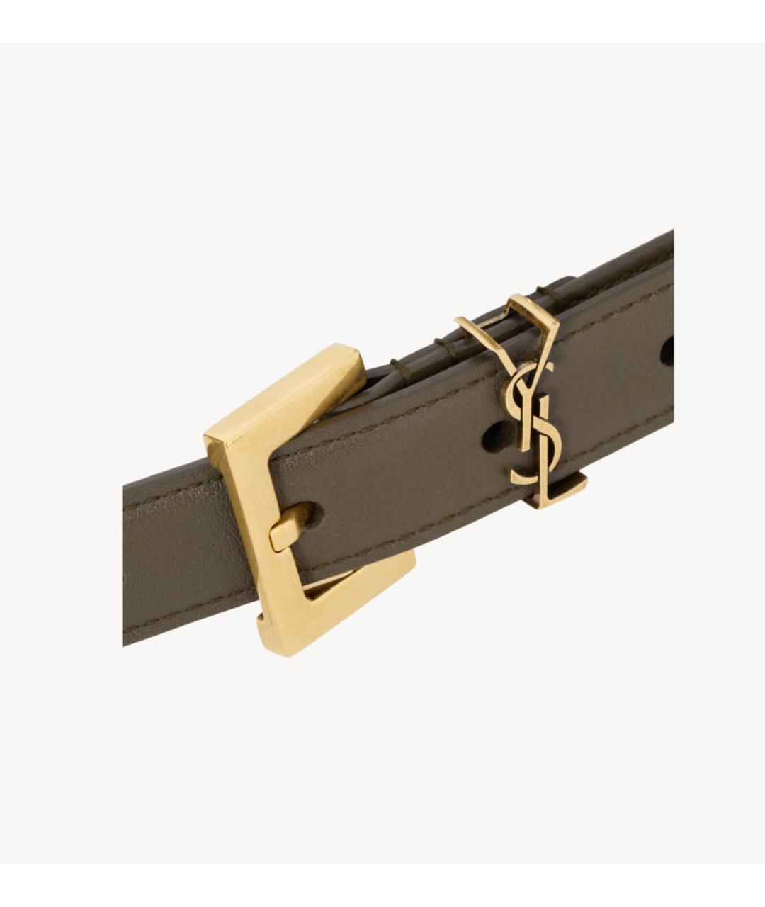 SAINT LAURENT Хаки кожаный ремень, фото 2