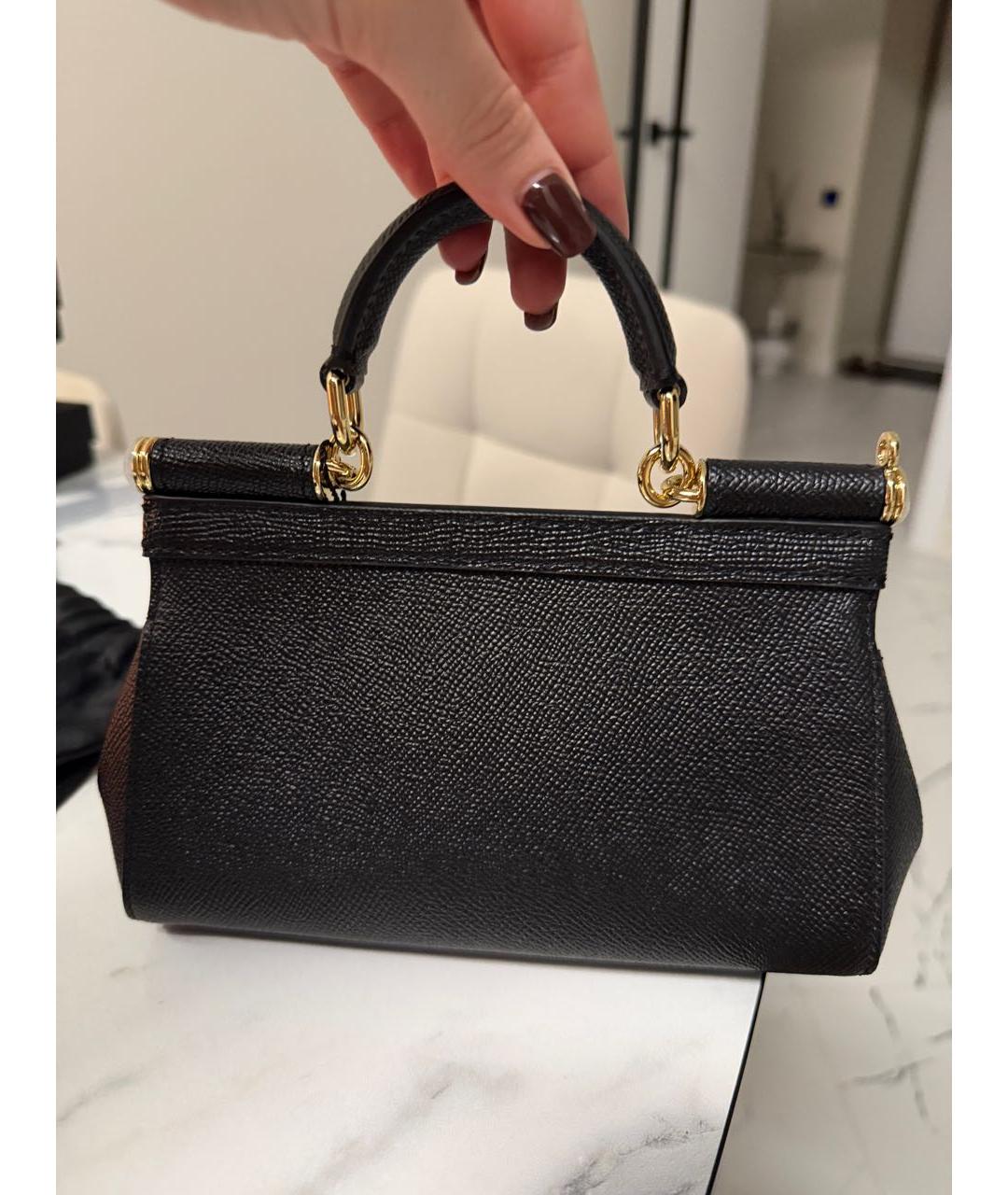 DOLCE&GABBANA Черная кожаная сумка с короткими ручками, фото 3