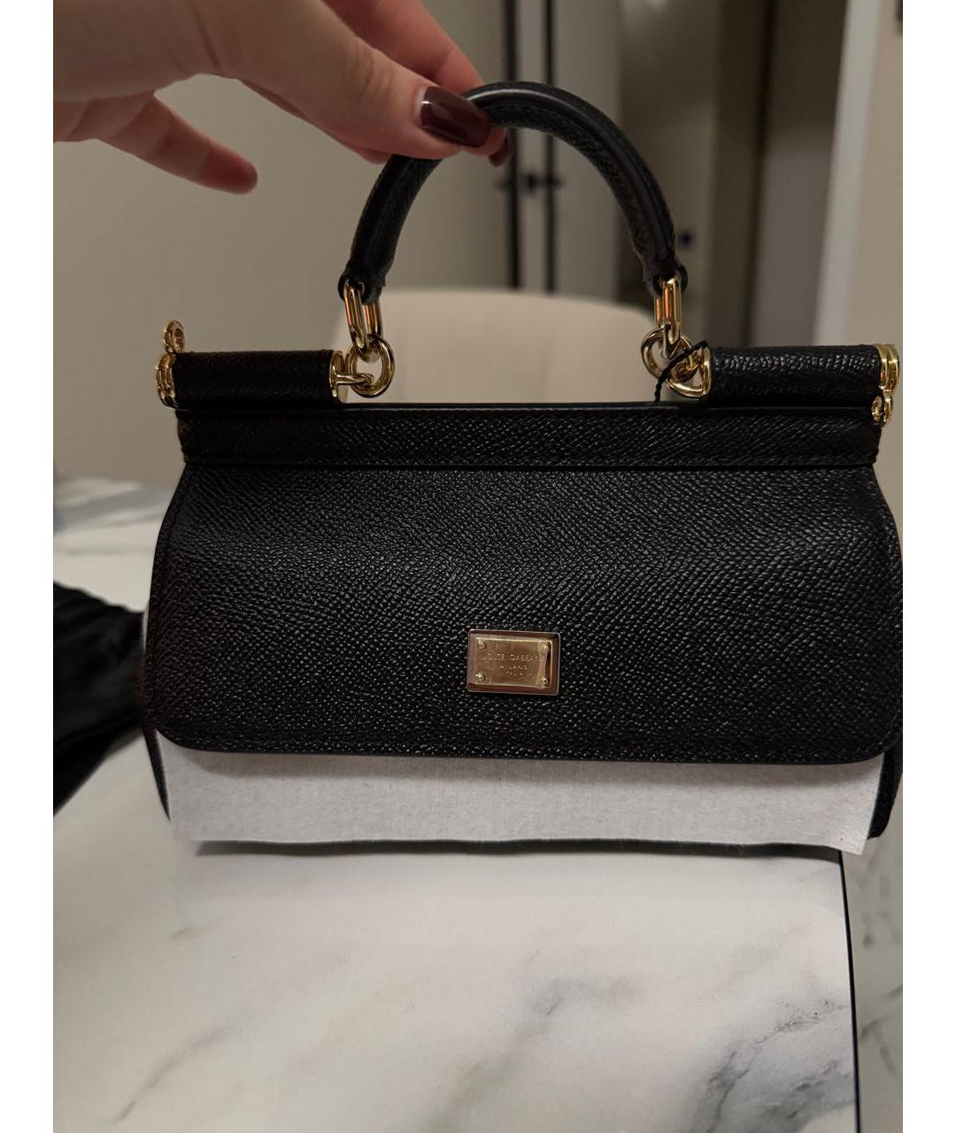 DOLCE&GABBANA Черная кожаная сумка с короткими ручками, фото 2