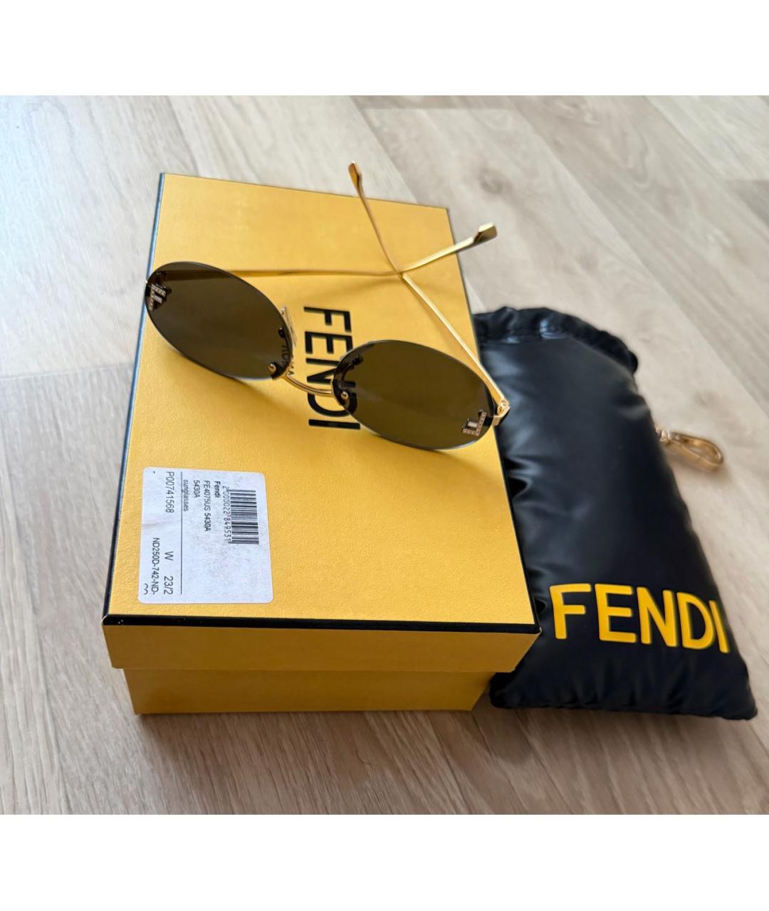 FENDI Золотые металлические солнцезащитные очки, фото 4