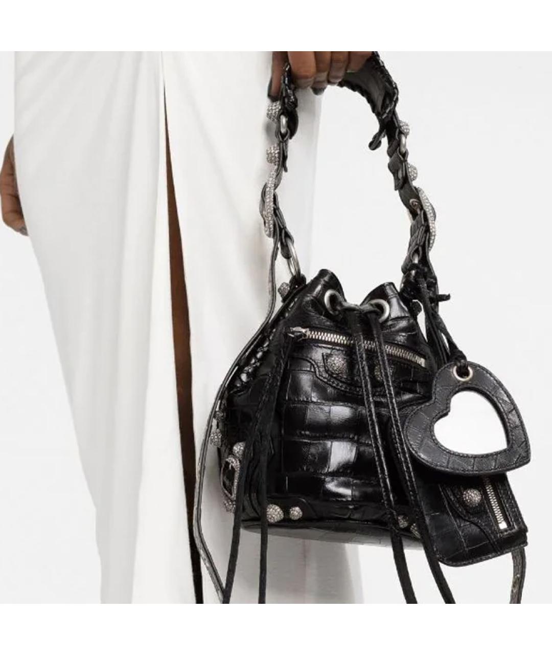 BALENCIAGA Черная кожаная сумка через плечо, фото 5