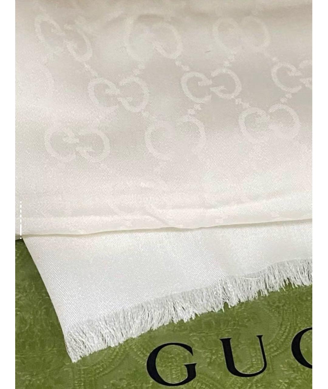 GUCCI Белый шелковый шарф, фото 4