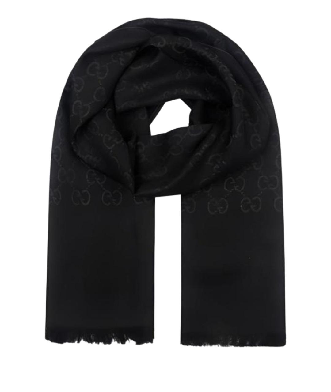 GUCCI Черный шерстяной шарф, фото 6