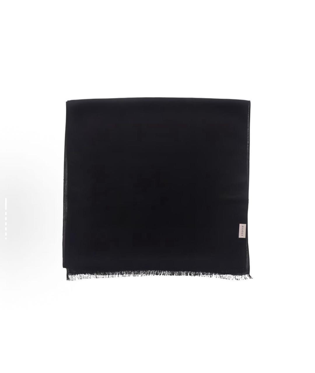 GUCCI Черный шерстяной шарф, фото 4