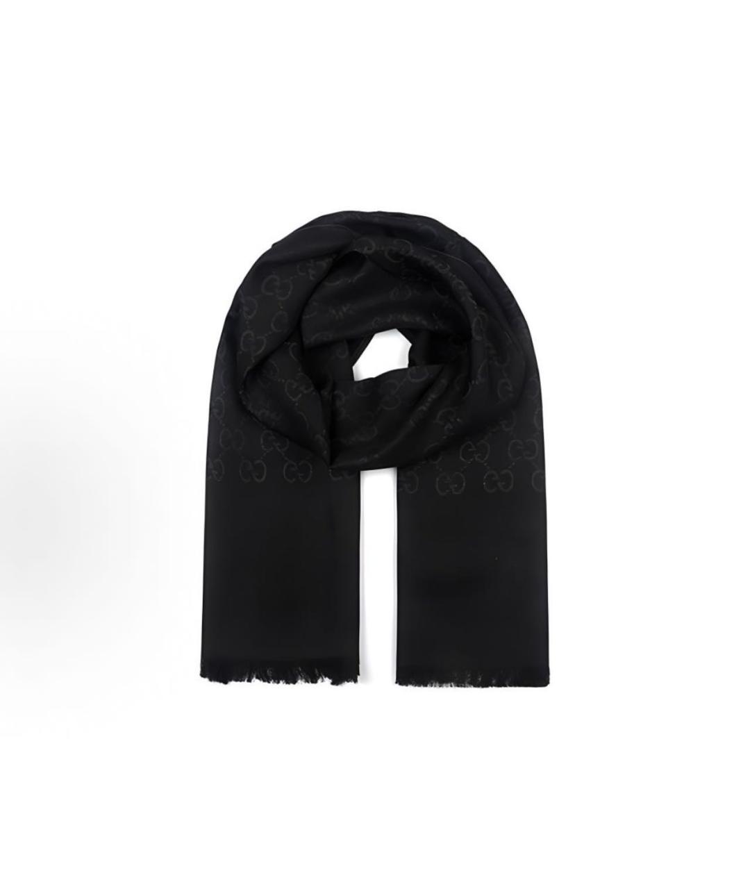 GUCCI Черный шерстяной шарф, фото 5