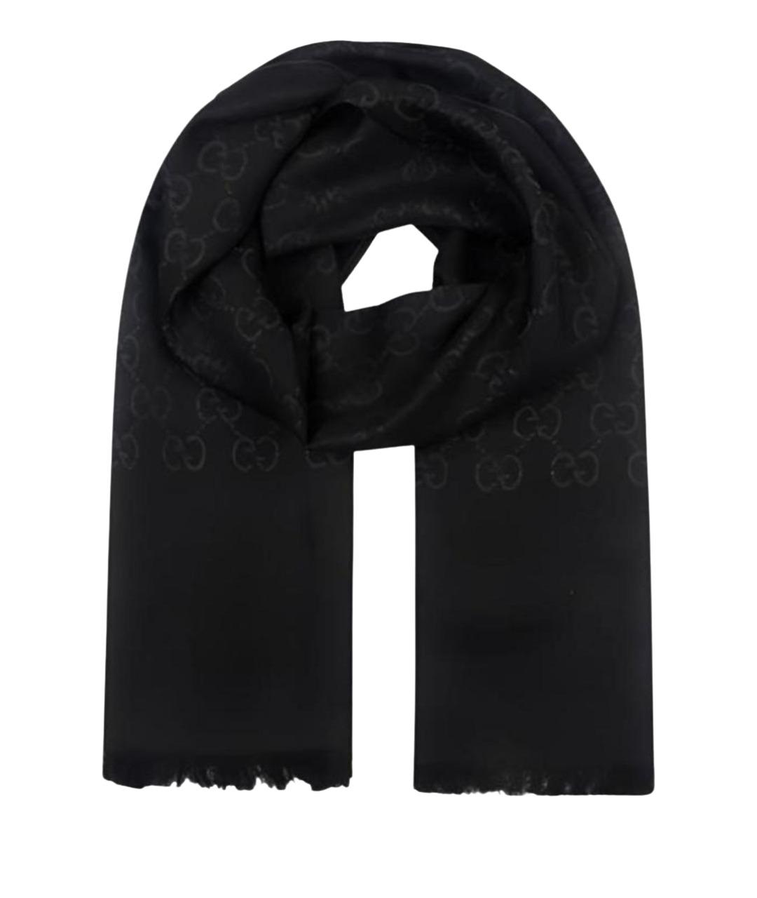 GUCCI Черный шерстяной шарф, фото 1