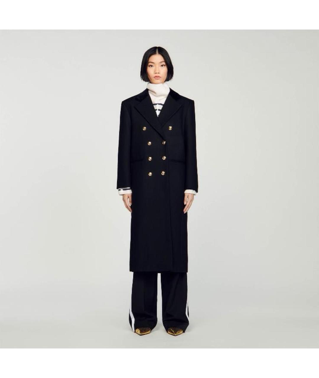 SANDRO Черное шерстяное пальто, фото 2