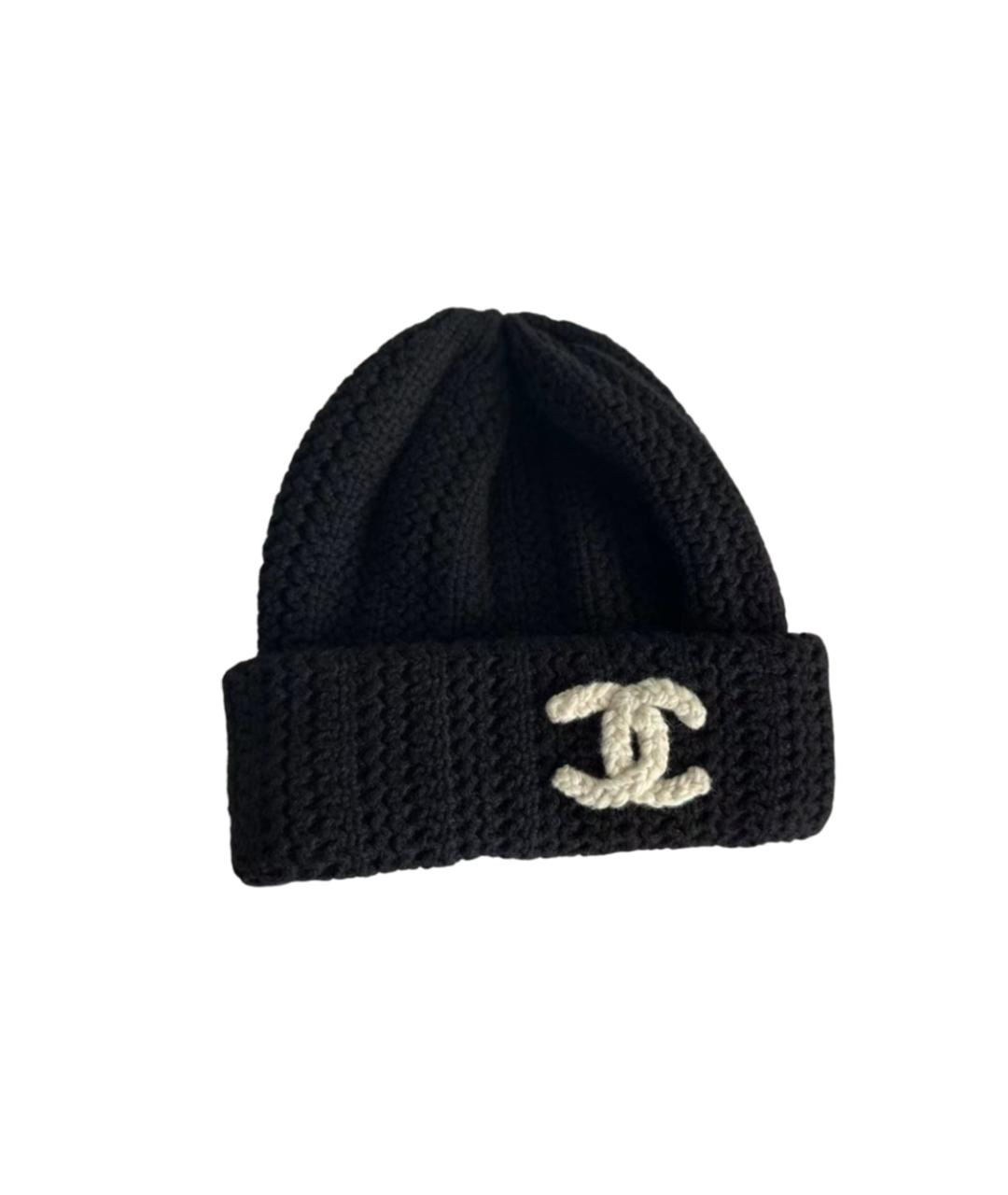 CHANEL Черная шерстяная шапка, фото 2