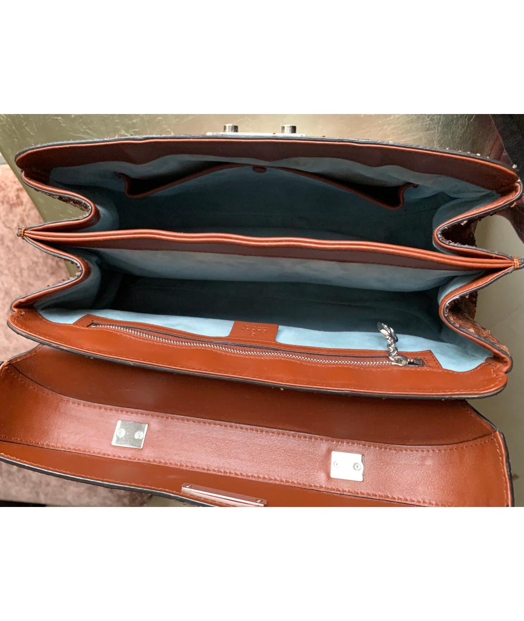 GUCCI Коричневая сумка с короткими ручками из экзотической кожи, фото 4