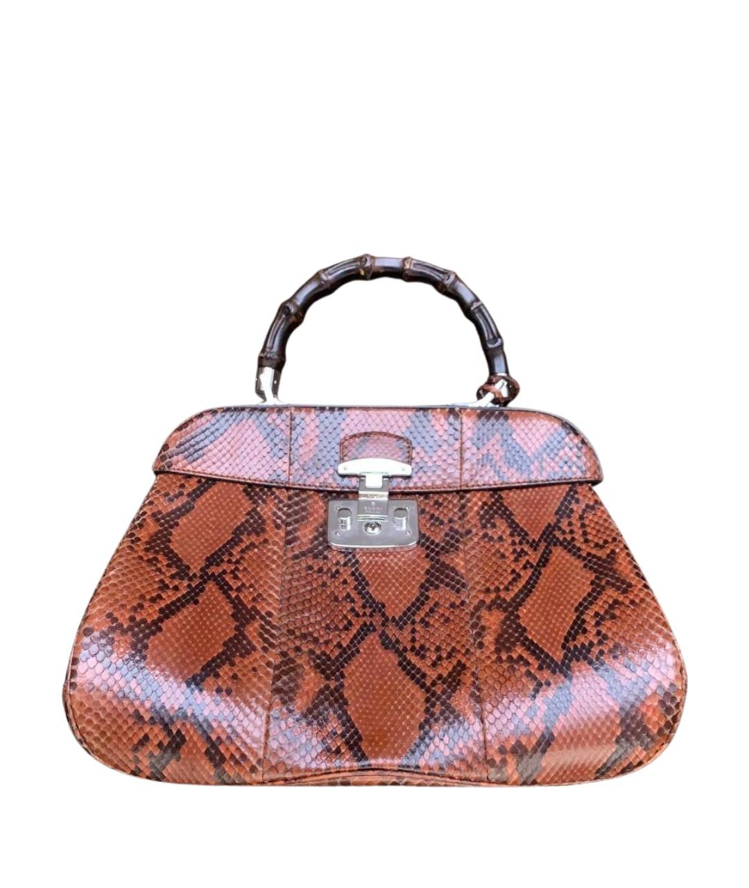GUCCI Коричневая сумка с короткими ручками из экзотической кожи, фото 1
