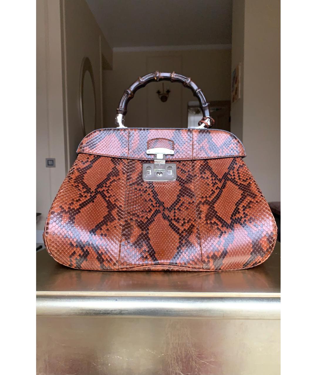 GUCCI Коричневая сумка с короткими ручками из экзотической кожи, фото 7