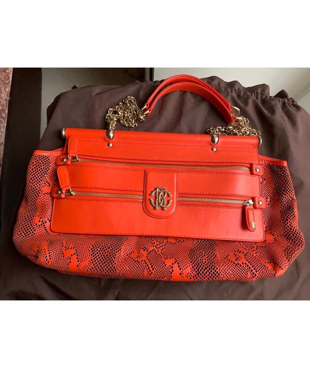 ROBERTO CAVALLI Оранжевая кожаная сумка через плечо, фото 5