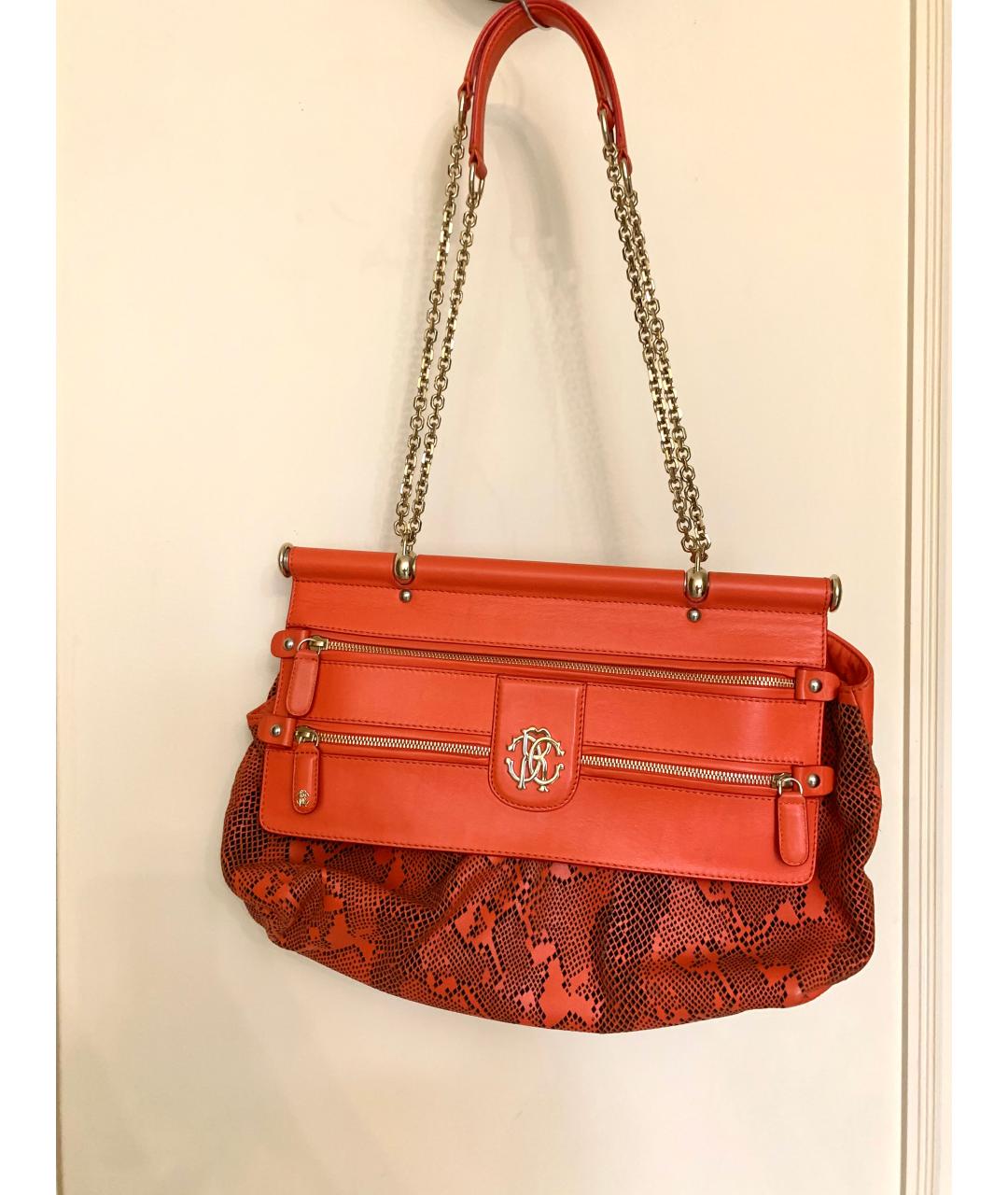 ROBERTO CAVALLI Оранжевая кожаная сумка через плечо, фото 2