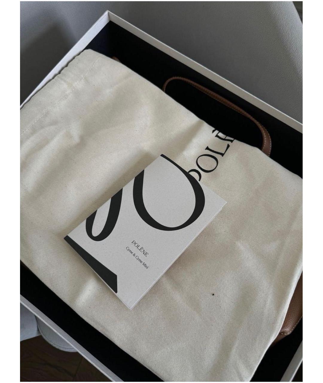 POLENE Коричневая кожаная сумка с короткими ручками, фото 4