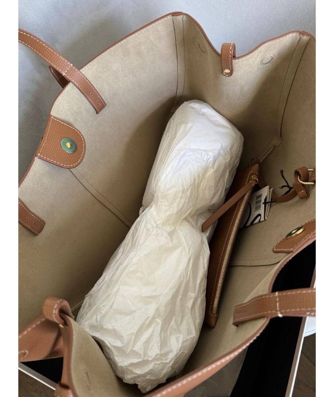 POLENE Коричневая кожаная сумка с короткими ручками, фото 3