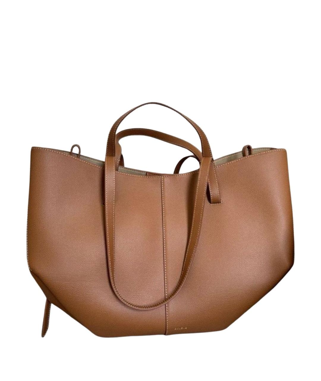 POLENE Коричневая кожаная сумка с короткими ручками, фото 1