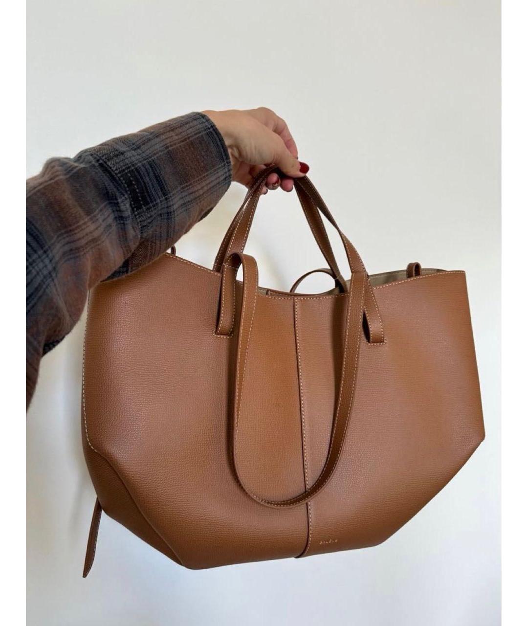 POLENE Коричневая кожаная сумка с короткими ручками, фото 2