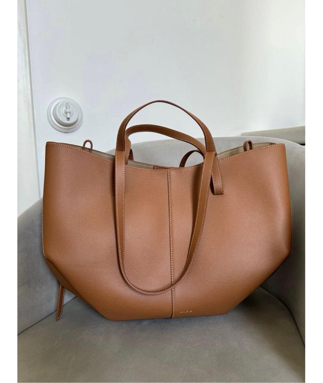 POLENE Коричневая кожаная сумка с короткими ручками, фото 5