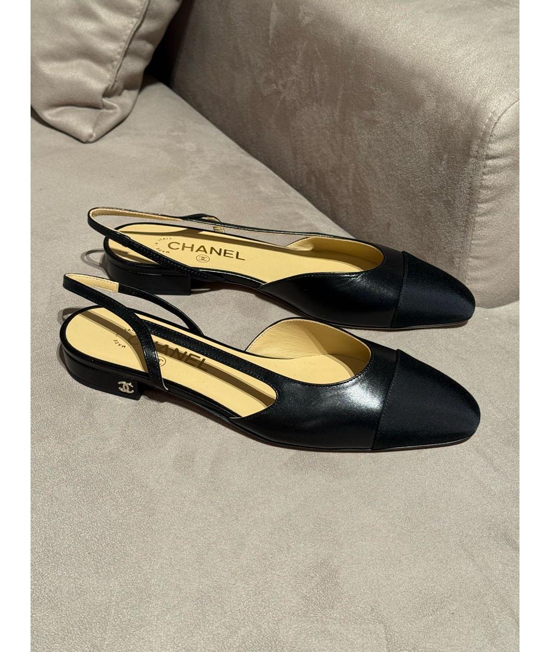 CHANEL Черные кожаные лодочки на низком каблуке, фото 8