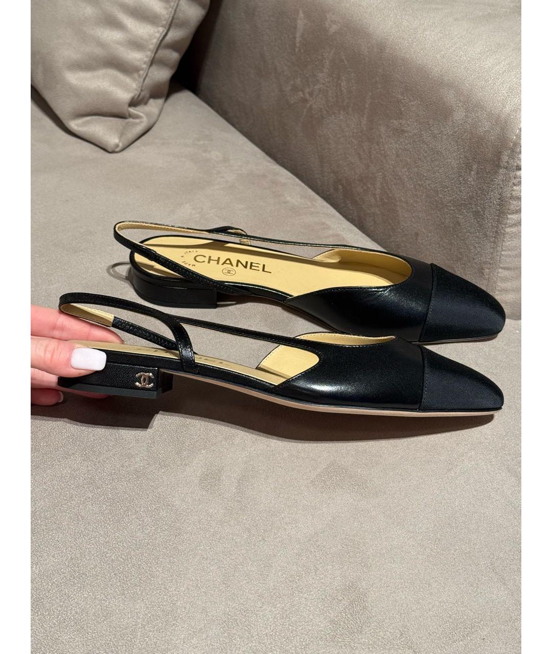 CHANEL Черные кожаные лодочки на низком каблуке, фото 6
