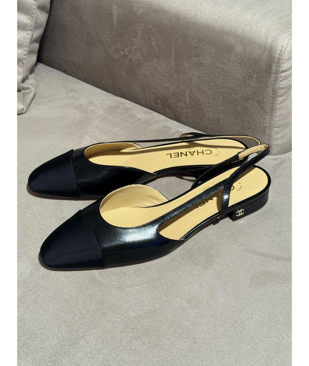 CHANEL Черные кожаные лодочки на низком каблуке, фото 5