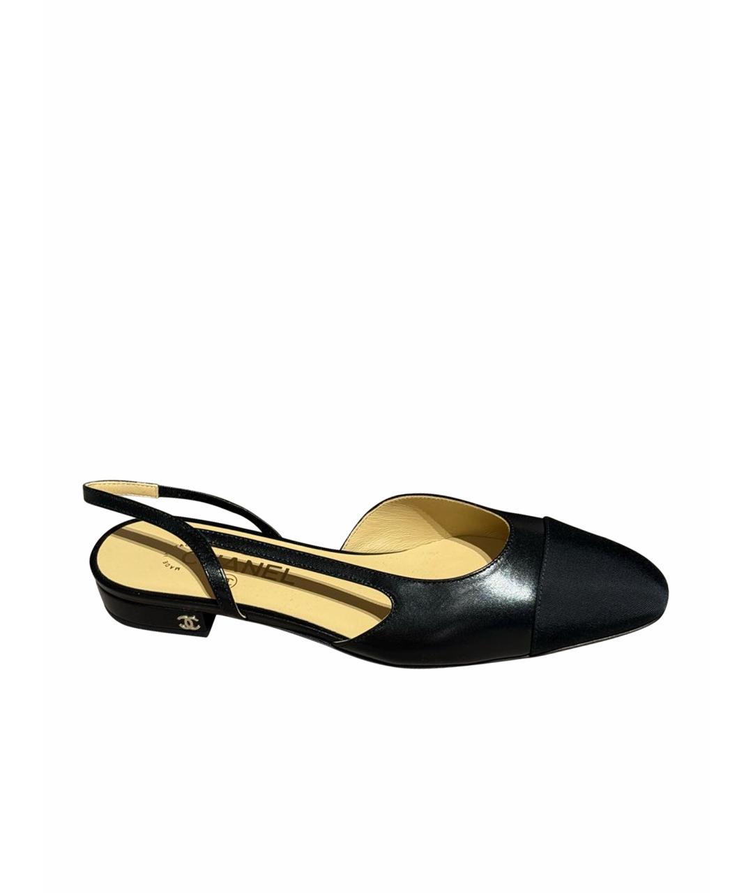 CHANEL Черные кожаные лодочки на низком каблуке, фото 1