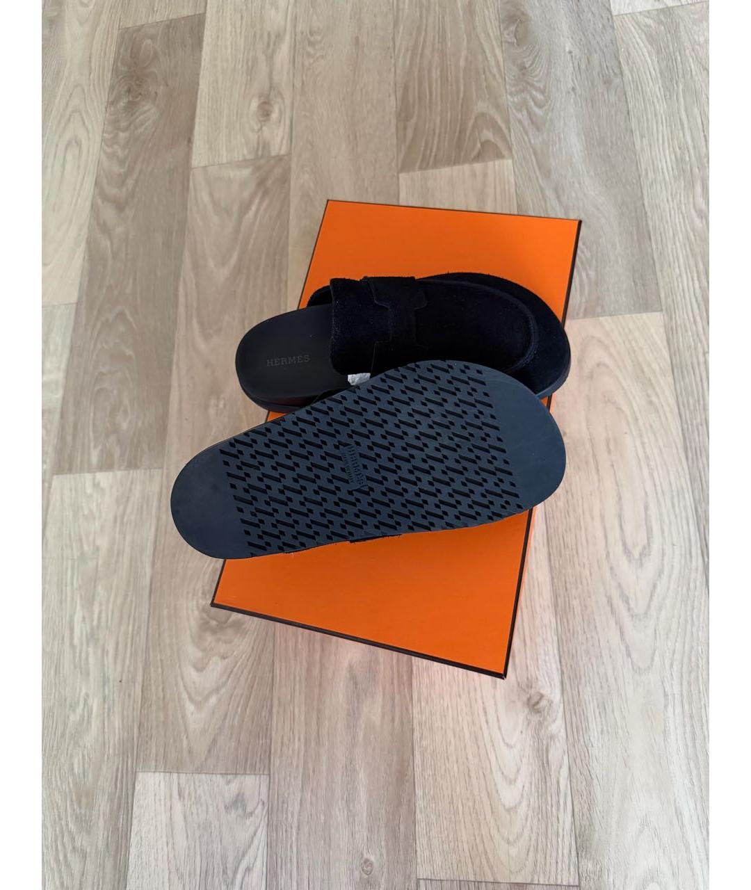 HERMES Черные замшевые сабо, фото 4