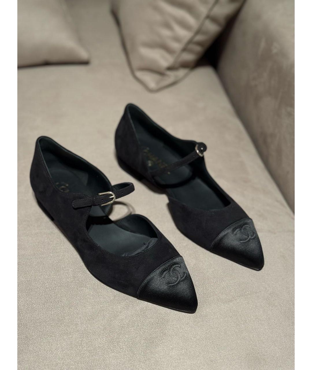 CHANEL Черные замшевые лодочки на низком каблуке, фото 6