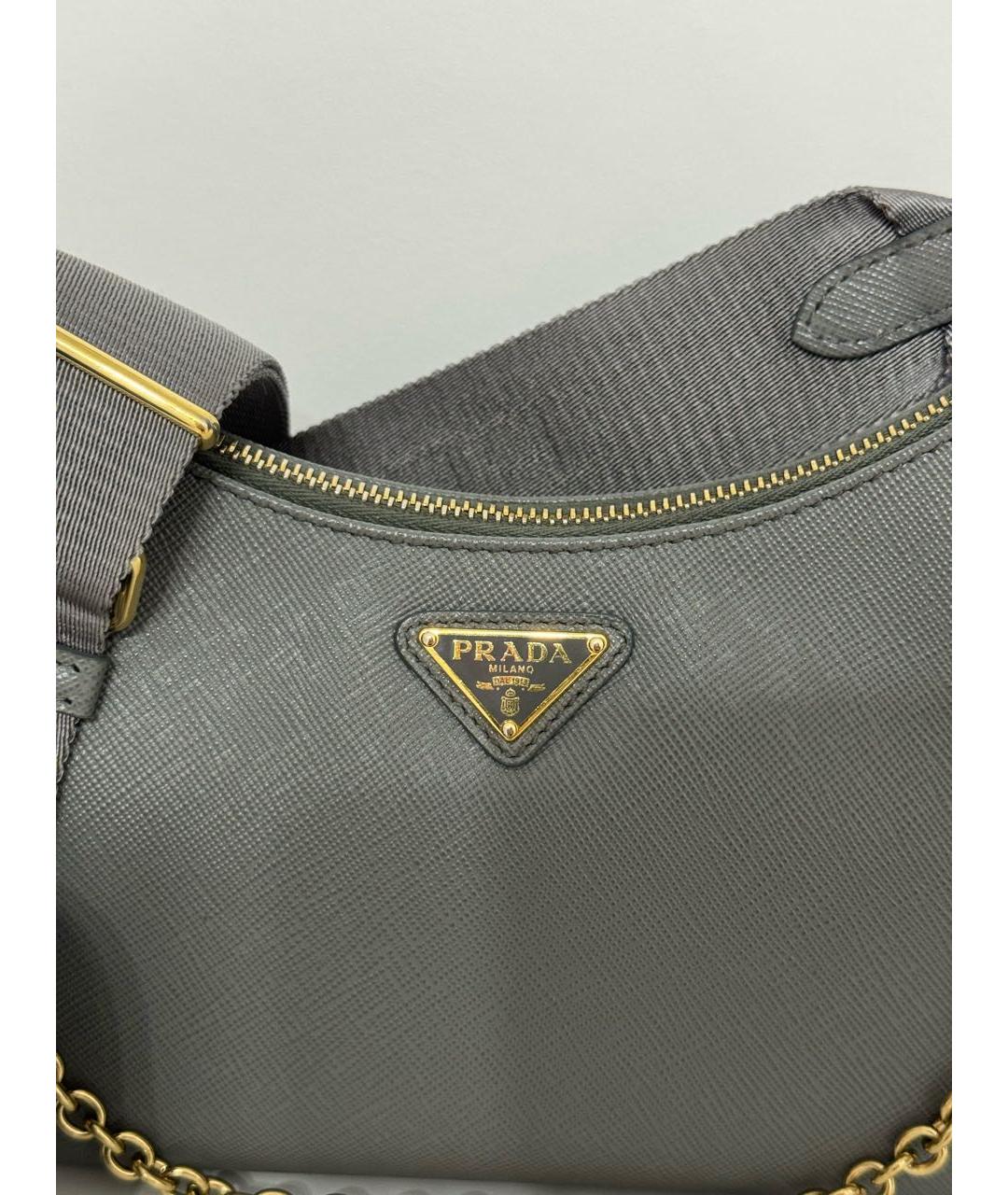 PRADA Серая кожаная сумка через плечо, фото 5