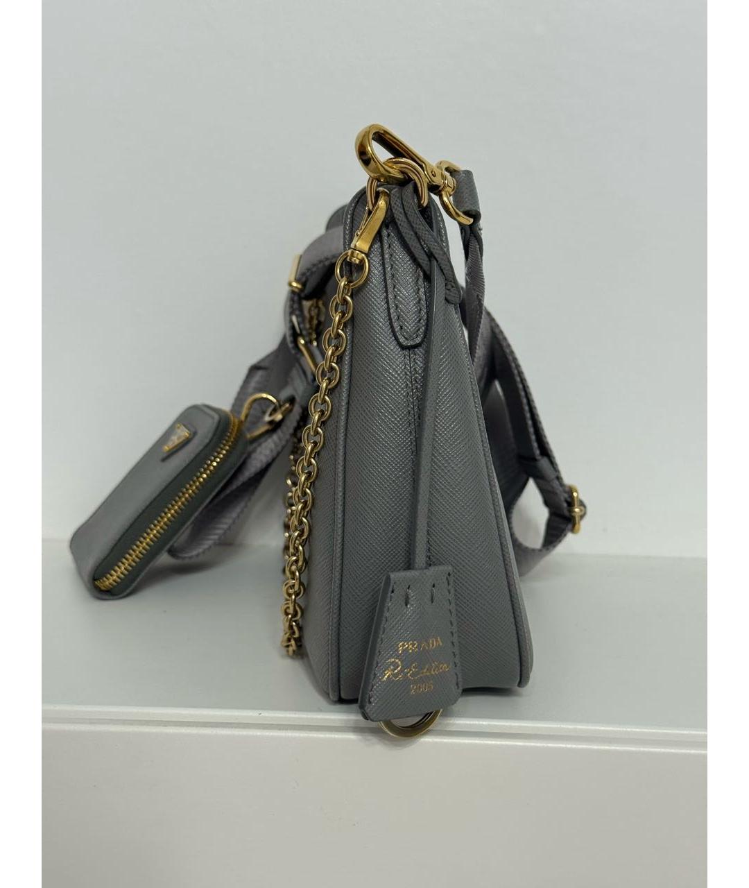 PRADA Серая кожаная сумка через плечо, фото 2