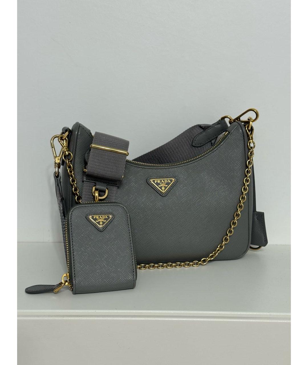 PRADA Серая кожаная сумка через плечо, фото 9
