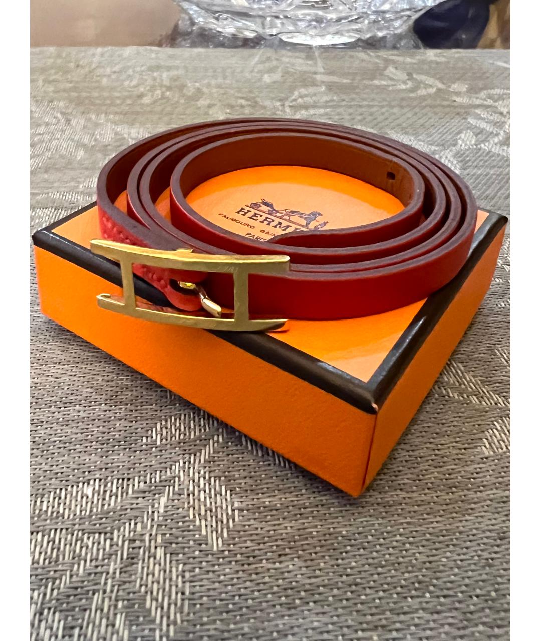 HERMES Красный кожаный браслет, фото 2