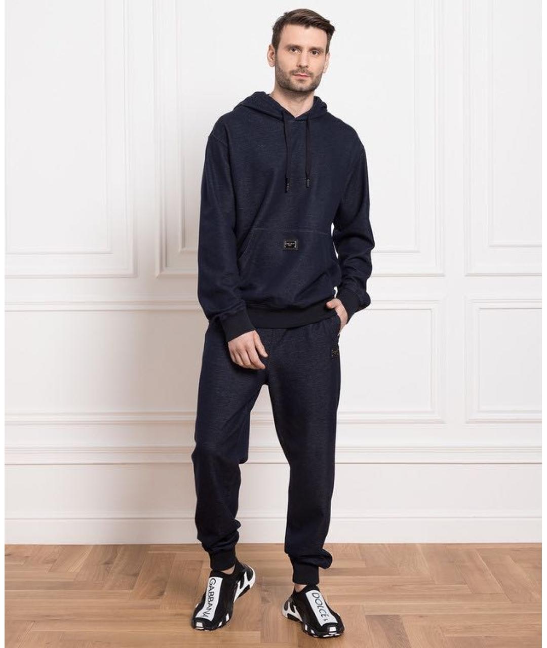 DOLCE&GABBANA Темно-синие хлопковые повседневные брюки, фото 2