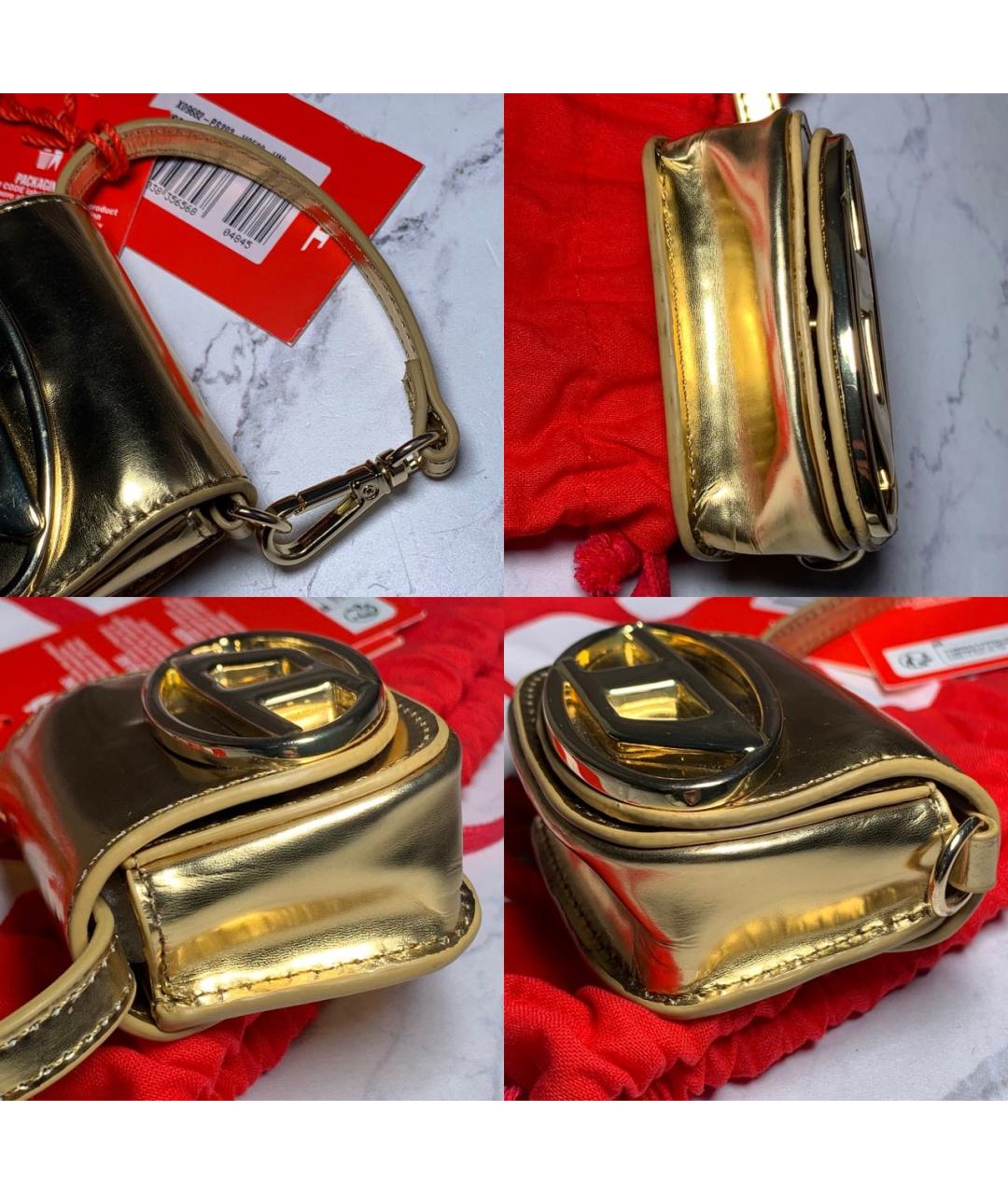 DIESEL Золотая кожаная сумка с короткими ручками, фото 7