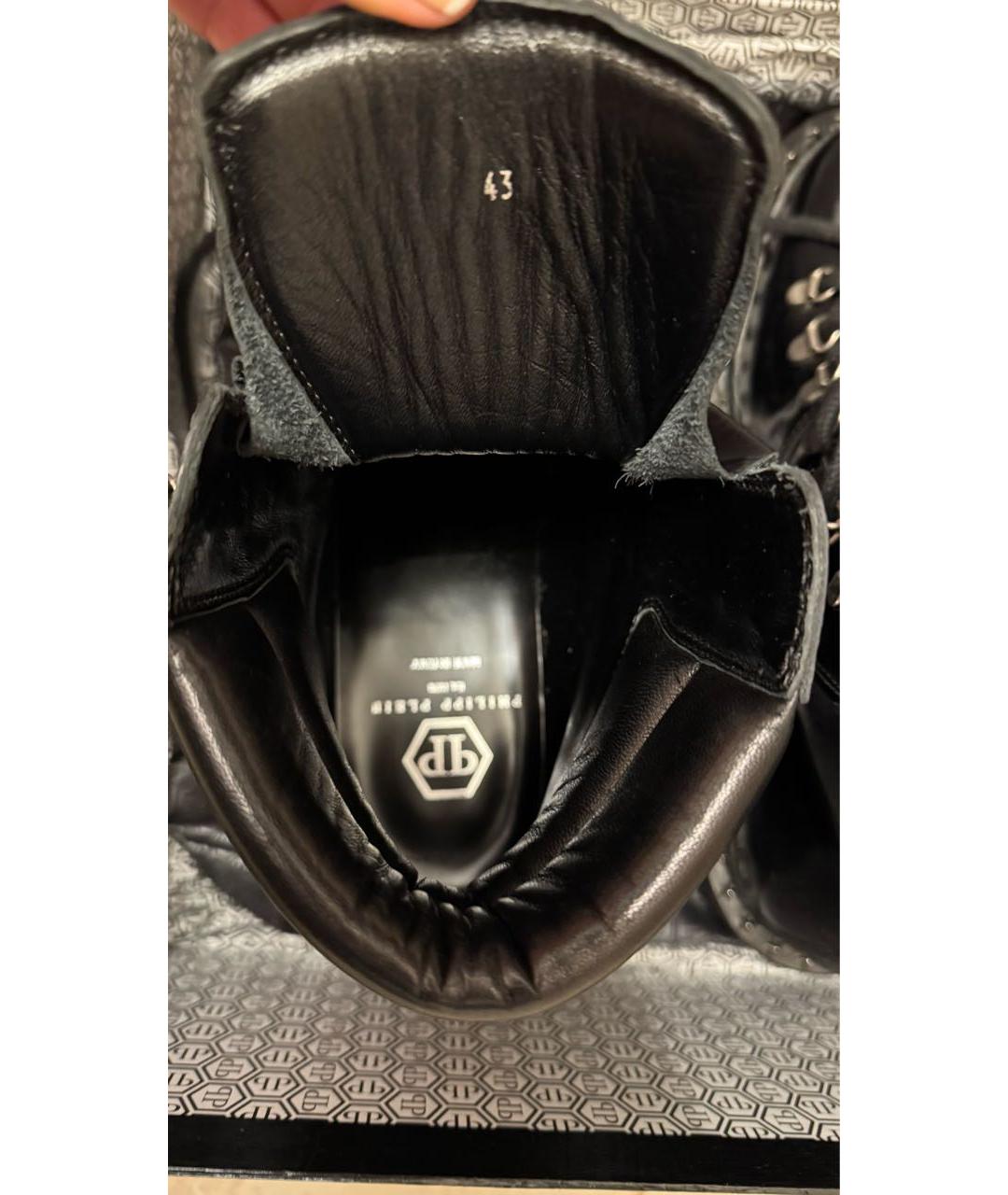 PHILIPP PLEIN Черные кожаные высокие ботинки, фото 7