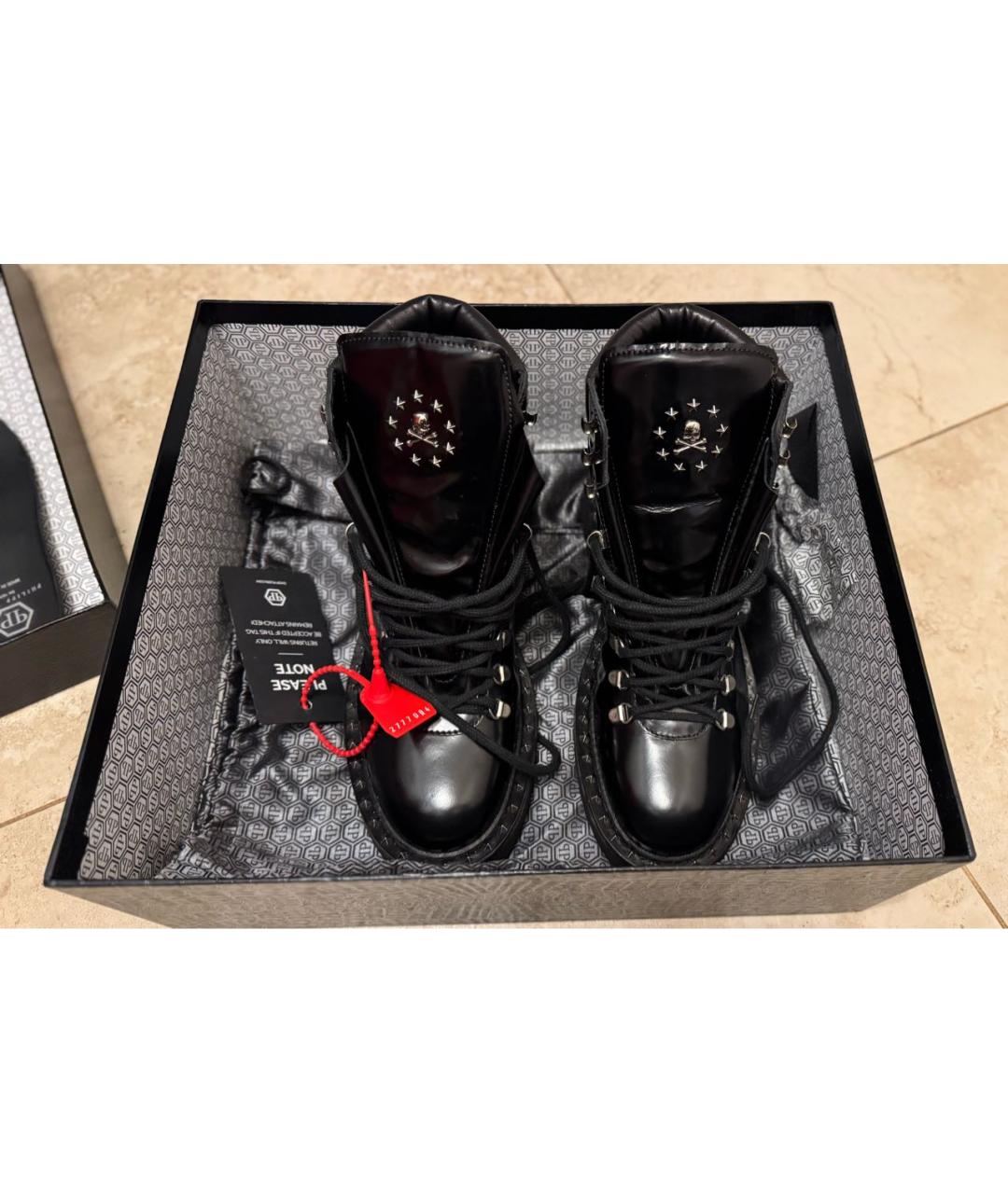 PHILIPP PLEIN Черные кожаные высокие ботинки, фото 2