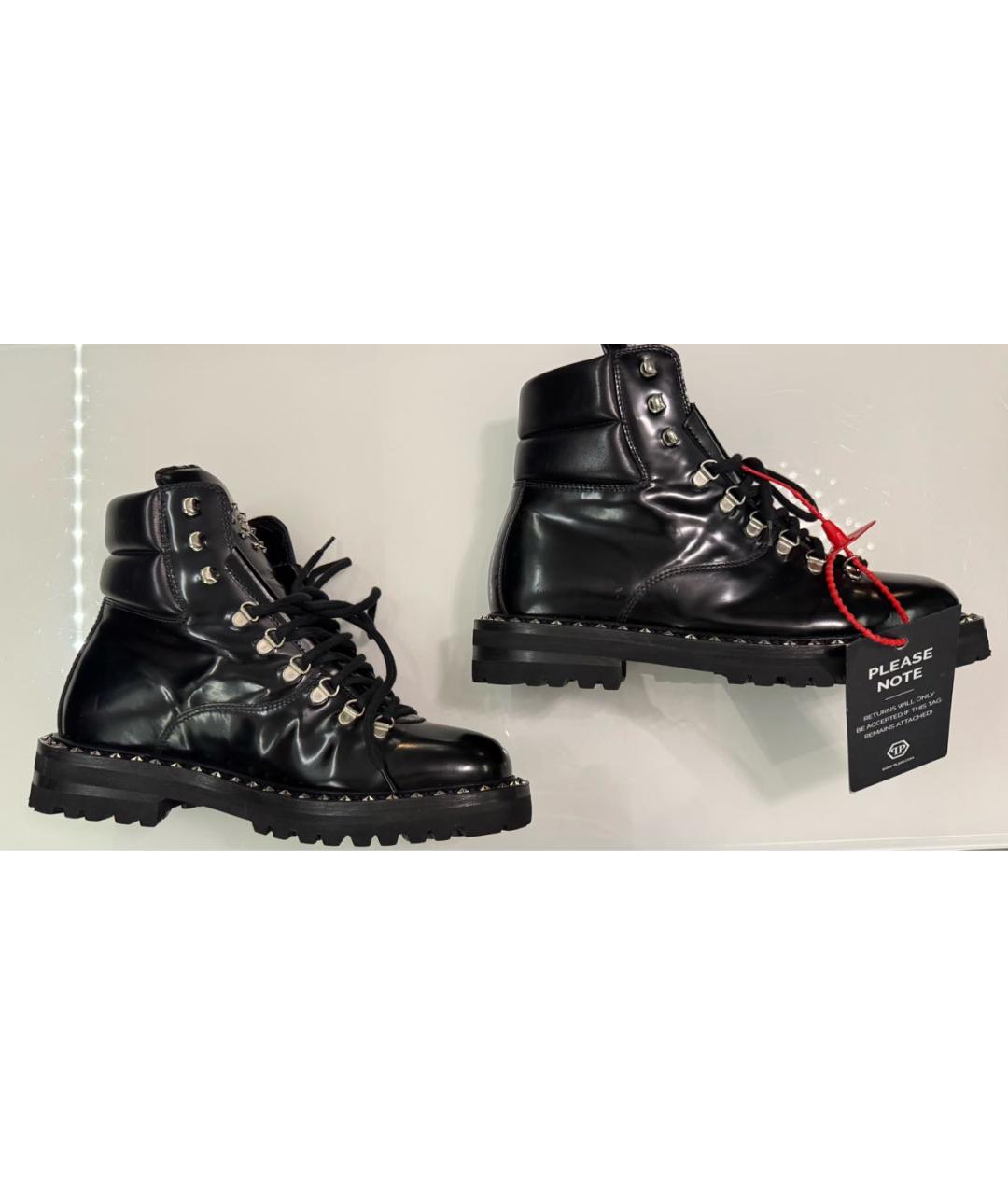 PHILIPP PLEIN Черные кожаные высокие ботинки, фото 9