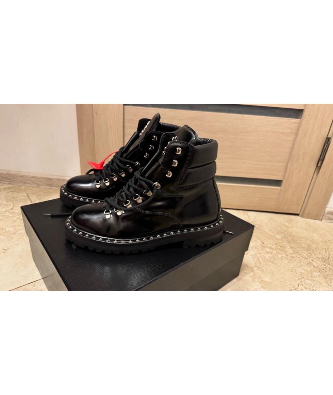 PHILIPP PLEIN Черные кожаные высокие ботинки, фото 5