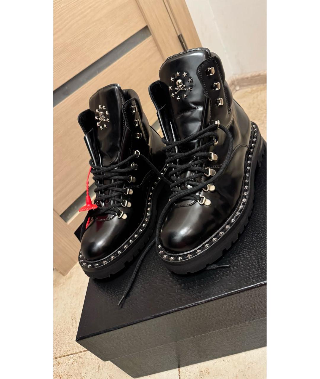 PHILIPP PLEIN Черные кожаные высокие ботинки, фото 3