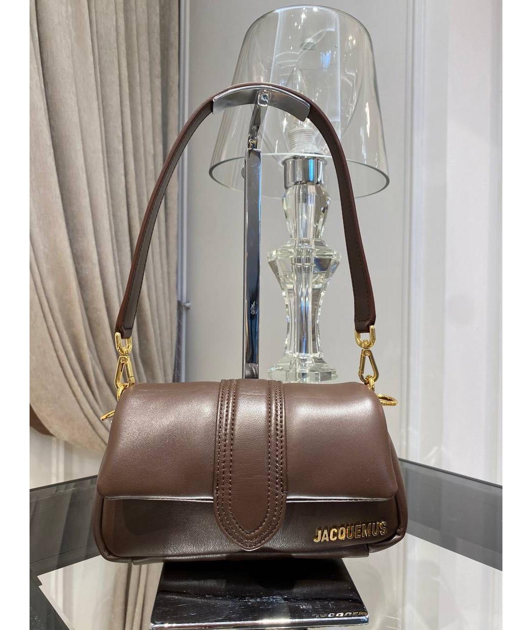 JACQUEMUS Коричневая кожаная сумка с короткими ручками, фото 3