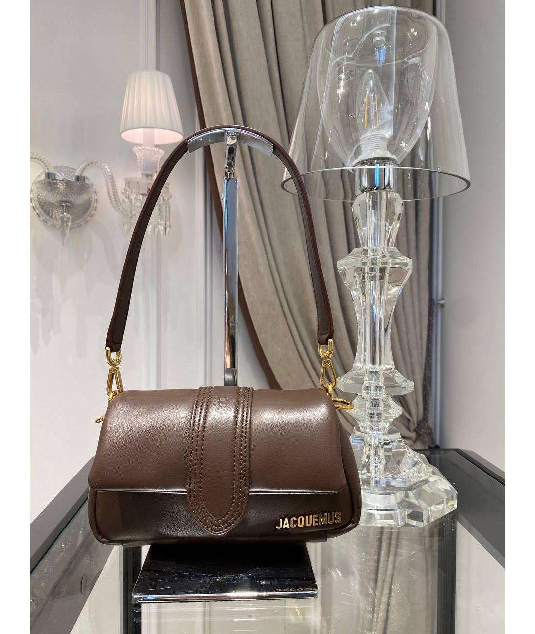 JACQUEMUS Коричневая кожаная сумка с короткими ручками, фото 4